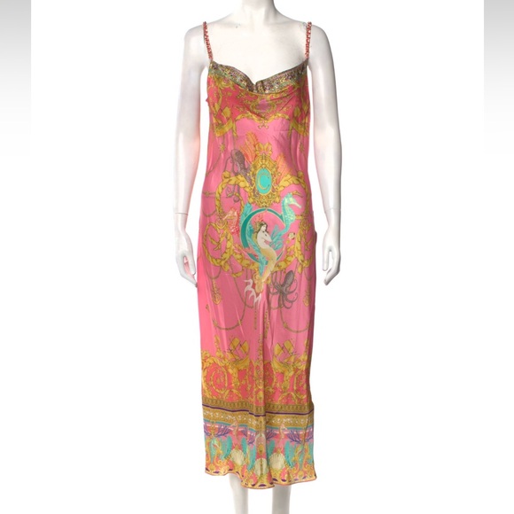 NWT RARE Camilla 'Mermaid Motel' cowl neck chain strap Long Silk Slip Dress S - Picture 5 of 11